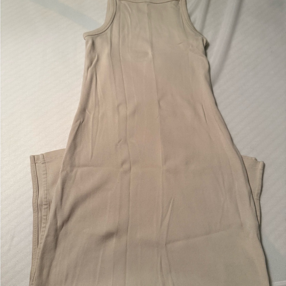 Old Navy Sleeveless Ribbed Maxi Jumpsuit in Light Beige